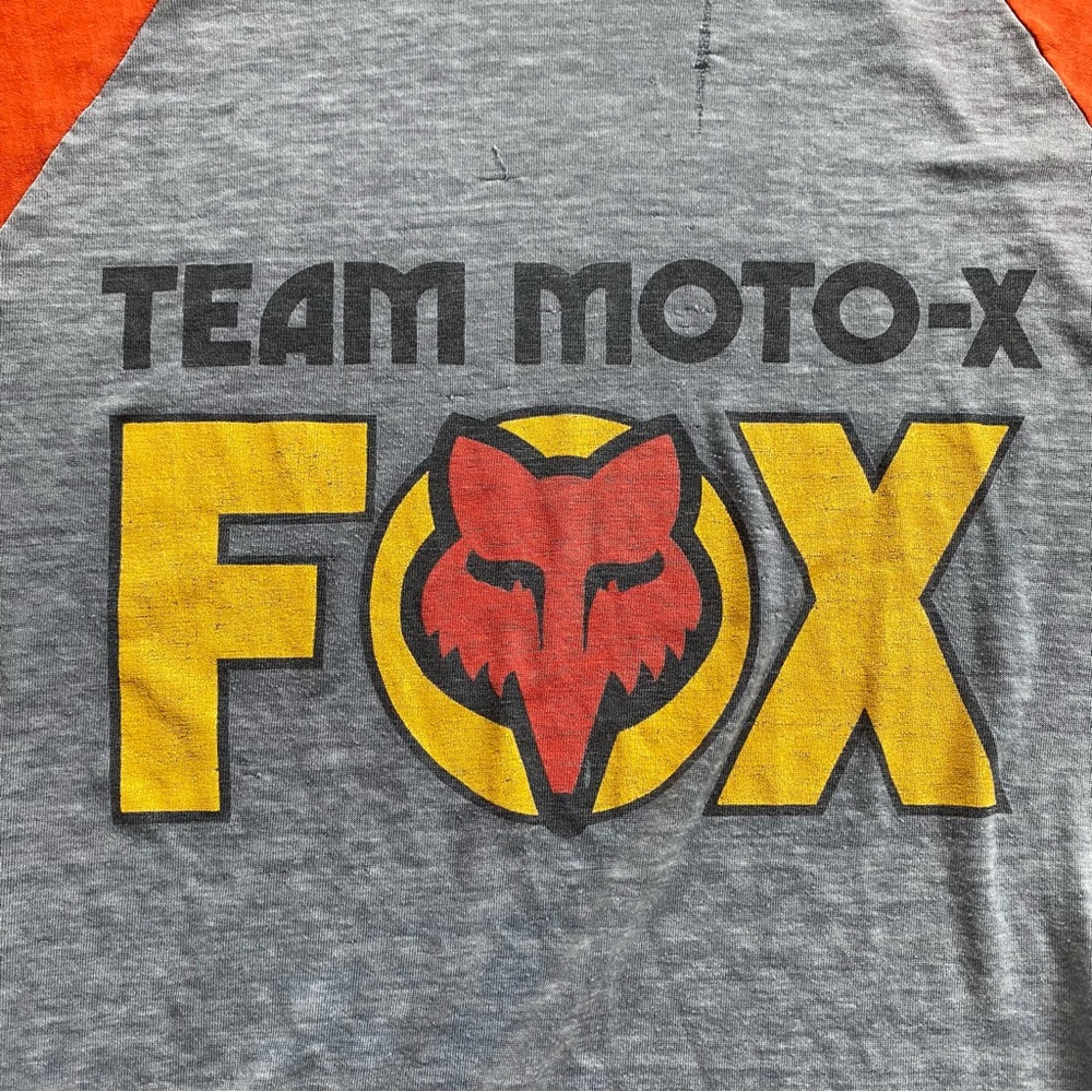 Vintage Baseball Tee Fox Team Moto-X Gray and Orange M